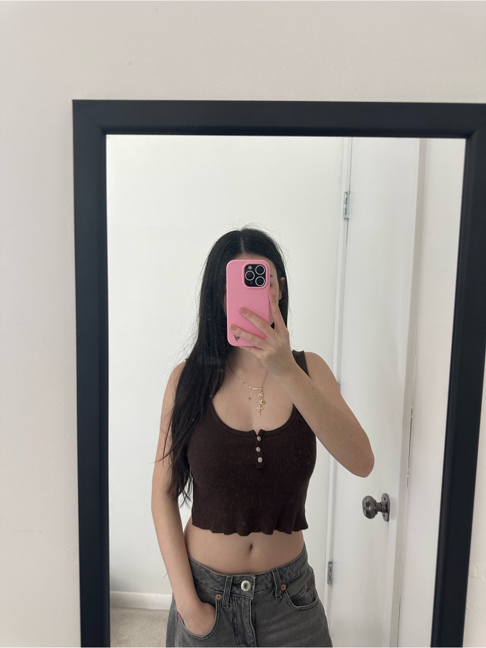 Brandy Melville Brown Waffle Crop Tank